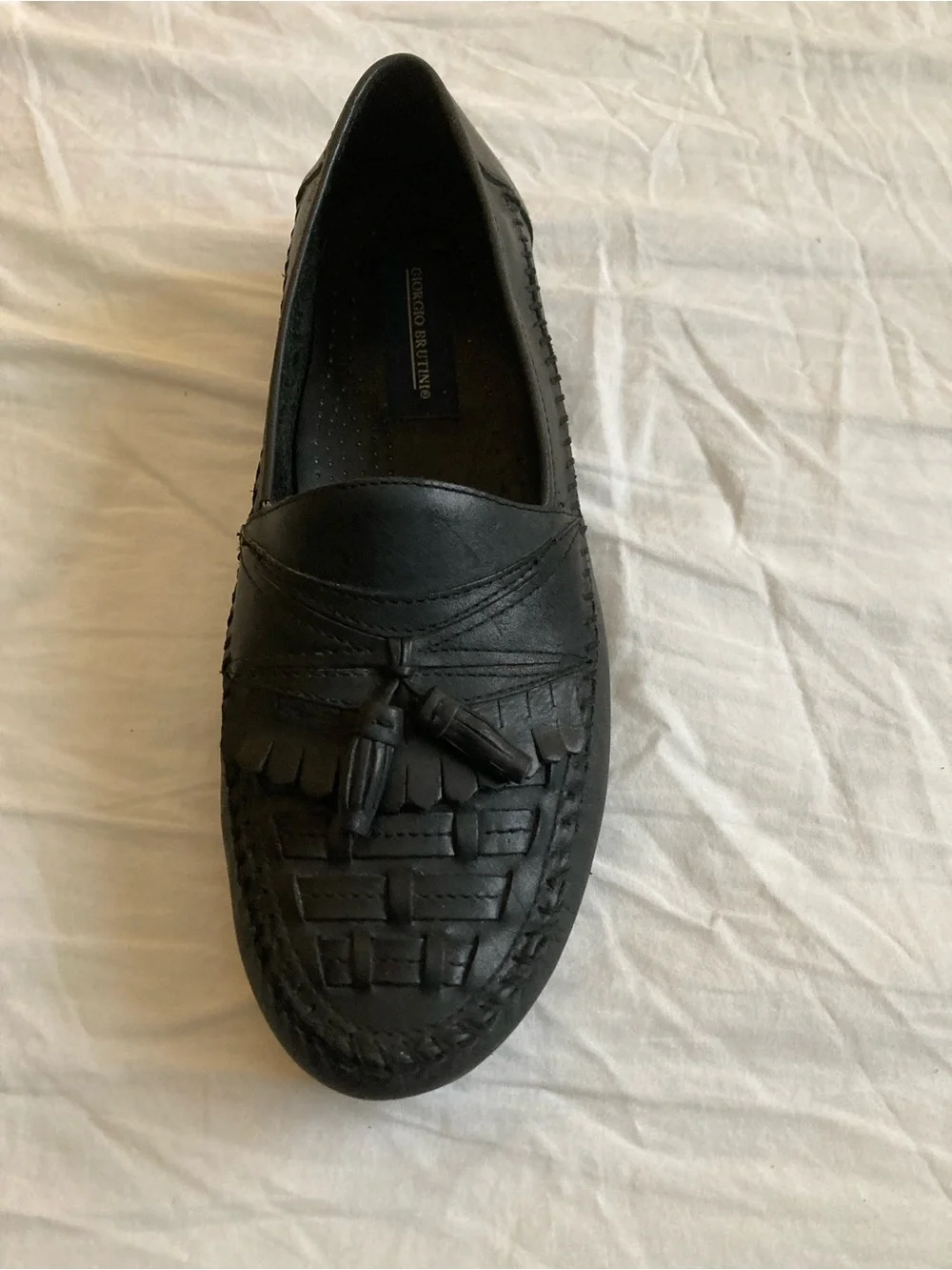 Black Leather Tassel Woven Loafers Sz 10M Giorgio Brutini